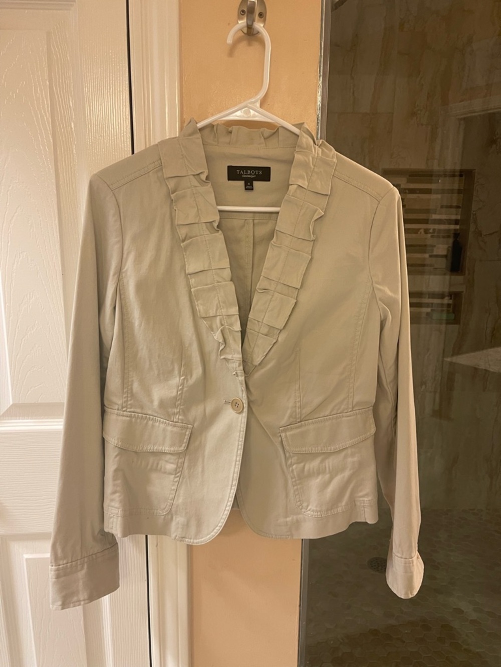Talbots Cream Ruffle-Trim Single-Button Blazer